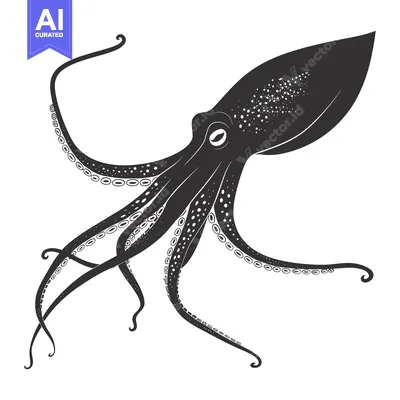 Aset desain premium: Black and White Silhouette of an Octopus with Tentacles