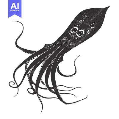Black and White Illustration of a Cartoon Octopus with Big Eyes