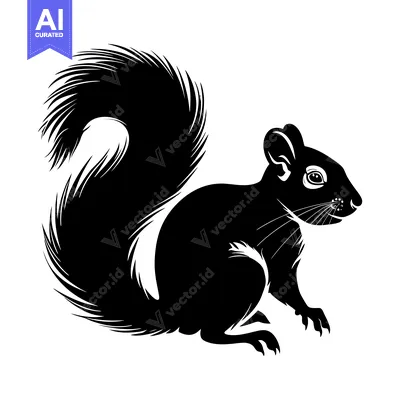 Aset premium populer: Black and White Silhouette of a Sitting Squirrel