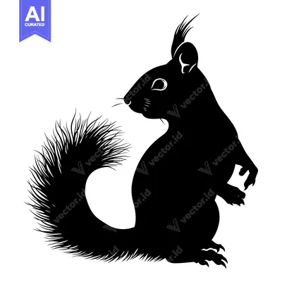 Aset premium populer: Black and White Silhouette of a Squirrel with a Fluffy Tail