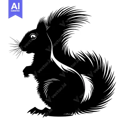 Aset premium populer: Black and White Silhouette of a Squirrel Standing Tall
