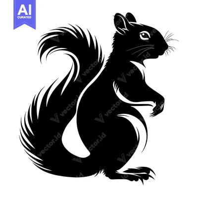 Black and White Silhouette of a Squirrel with a Bushy Tail