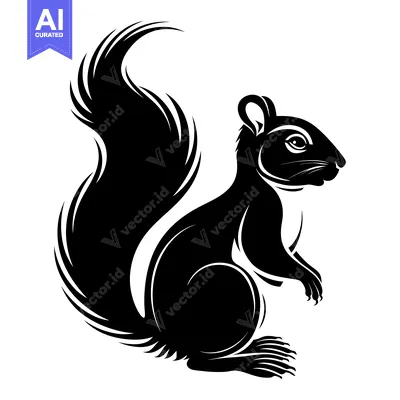 Aset premium populer: Black and White Stylized Silhouette of a Sitting Squirrel