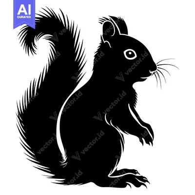 Black and White Silhouette of a Squirrel with a Bushy Tail