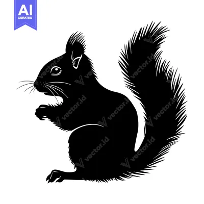 Aset premium populer: Black and White Silhouette of a Sitting Squirrel