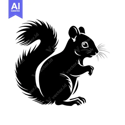 Black Silhouette of a Squirrel with a Fluffy Tail