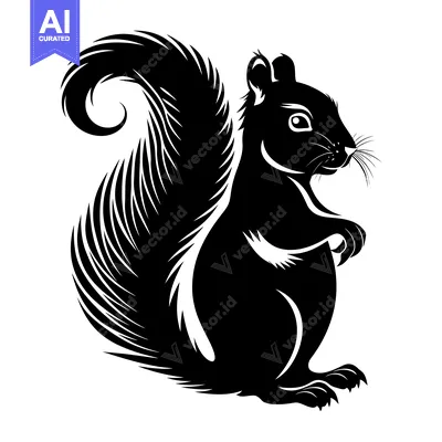 Black and White Silhouette of a Squirrel with a Bushy Tail