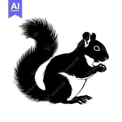 Popular premium asset: Black and White Silhouette of a Squirrel Sitting on its Hind Legs