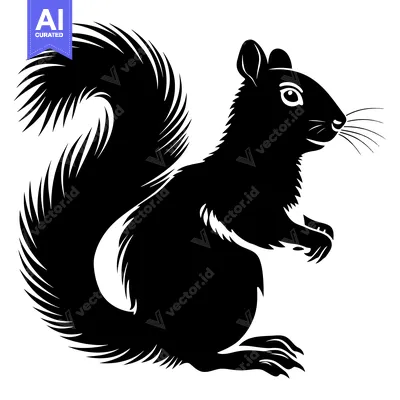 Popular premium asset: A Black and White Silhouette of a Squirrel with a Bushy Tail