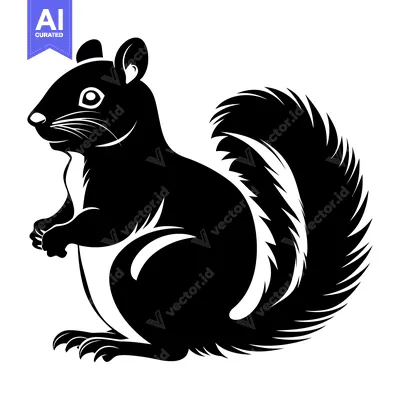 Black and White Silhouette of a Sitting Squirrel