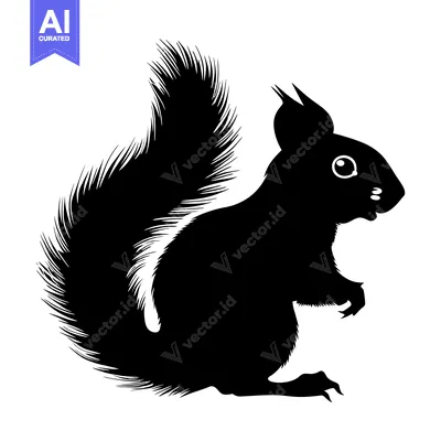 Popular premium asset: Black and White Silhouette of a Squirrel with a Bushy Tail