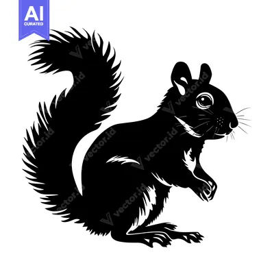 Popular premium asset: Black and White Silhouette of a Sitting Squirrel