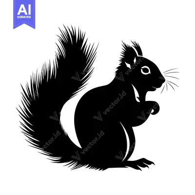 Aset premium populer: Black and White Silhouette of a Squirrel with a Bushy Tail
