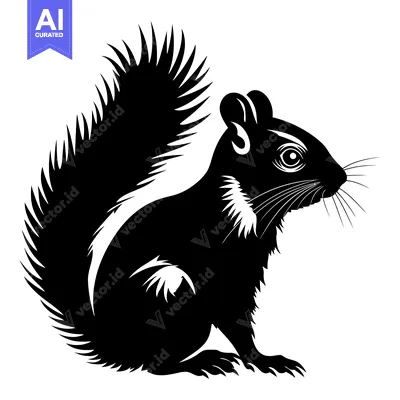 Black and White Silhouette of a Sitting Squirrel
