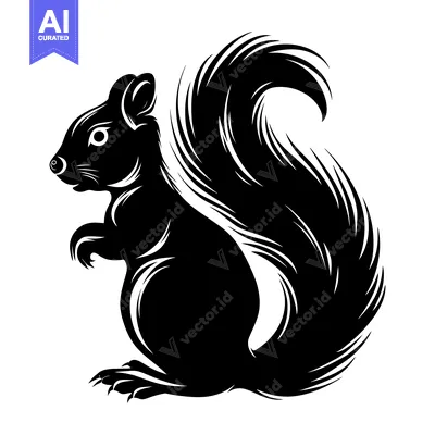 Popular premium asset: Black and White Illustration of a Squirrel Sitting With its Tail Curve
