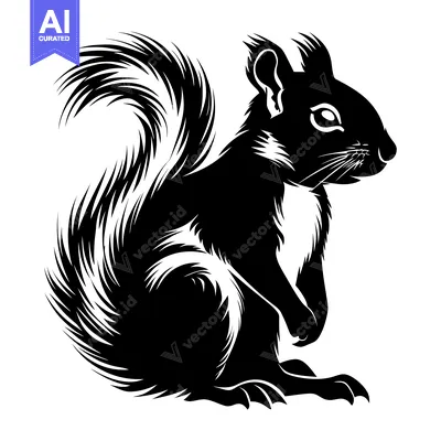 Premium design asset: Black and White Silhouette of a Squirrel with a Fluffy Tail