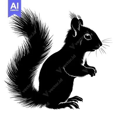 Black and White Silhouette of a Squirrel with a Fluffy Tail