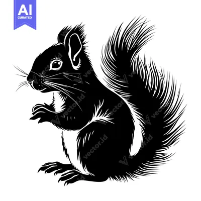 Aset premium populer: Black and White Silhouette of a Squirrel