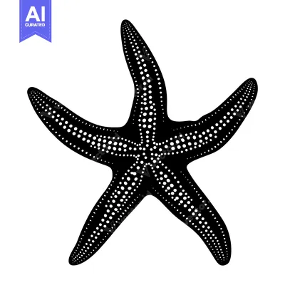 Aset desain premium: Black and White Starfish with Dotted Pattern