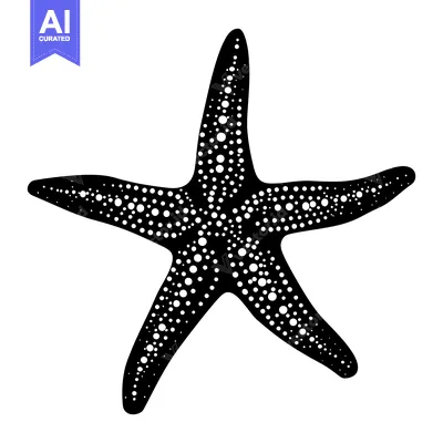 Premium design asset: Black and White Starfish with White Circular Pattern