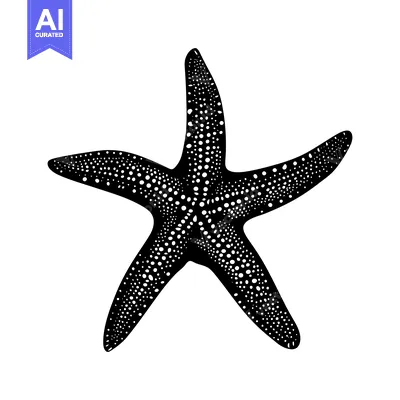 Aset desain premium: Black and White Starfish with Dotted Pattern