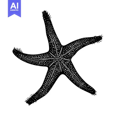 Black and White Silhouette of a Starfish with Five Arms and a Dotted P