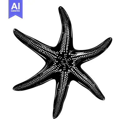 Black and White Illustration of a Starfish with Dotted Texture