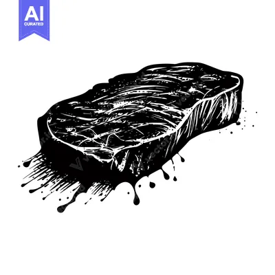 Black and White Illustration of a Steak with Dripping Juices