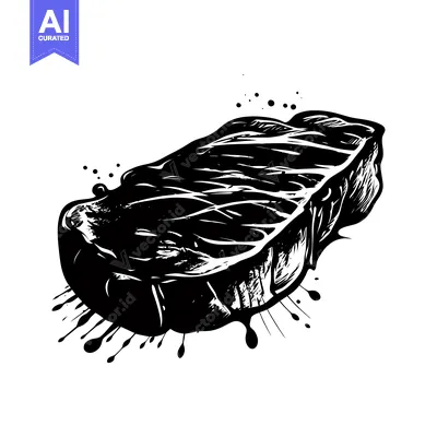 Black and White Illustration of a Grilled Steak with Dripping Grease