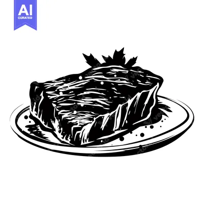 Aset premium populer: Black and White Illustration of a Grilled Steak on a Plate