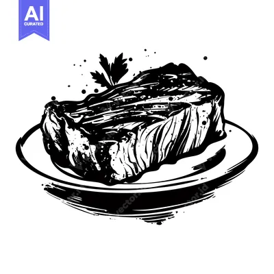 Aset premium populer: A Black and White Illustration of a Grilled Steak on a Plate