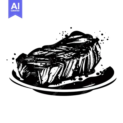 Black and White Illustration of a Seared Steak on a Plate