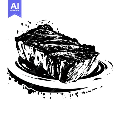 Aset premium populer: Black and White Illustration of a Steak on a Plate with Ink Splatter
