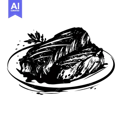 A Hand-Drawn Illustration of a Grilled Steak on a Plate