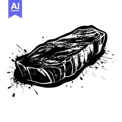 Black and White Illustration of a Marbled Steak with Ink Splatter