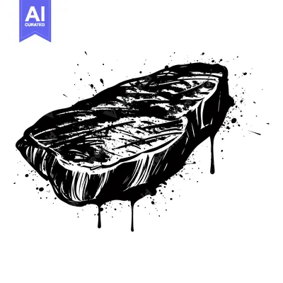 Popular premium asset: Black and White Illustration of a Grilled Steak with Ink Splatter