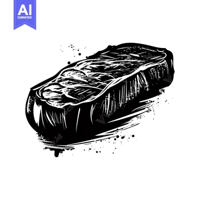 Aset desain premium: Black and White Ink Illustration of a Seared Steak