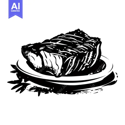 Aset desain premium: Black and White Illustration of a Grilled Steak on a Plate