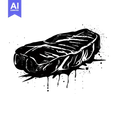 Aset desain premium: Black and White Ink Spatter Illustration of a Steak