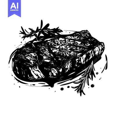 Popular premium asset: A Hand-Drawn Black and White Illustration of a Grilled Steak with Rose