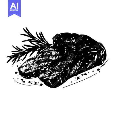 Aset premium populer: A Black and White Illustration of a Steak with Rosemary and Peppercorn