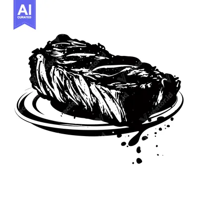 Aset desain premium: Black and White Illustration of a Grilled Steak on a Plate with Drippi