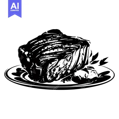 Aset desain premium: A Silhouette of a Grilled Steak on a Plate