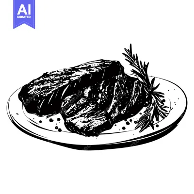 Popular premium asset: Black and White Illustration of Grilled Steak on a Plate with Rosemary