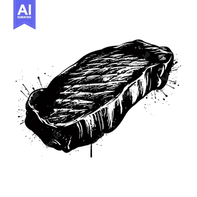 A Black and White Illustration of a Grilled Steak with Splatter