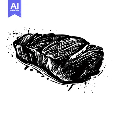 Popular premium asset: Hand-drawn Illustration of a Single Grilled Steak with Ink Splashes