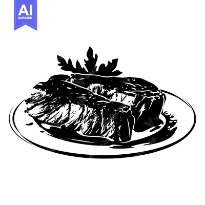 Aset desain premium: Black and White Silhouette of Meat on a Plate