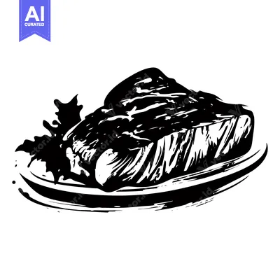Popular premium asset: Black and White Illustration of a Grilled Steak on a Plate
