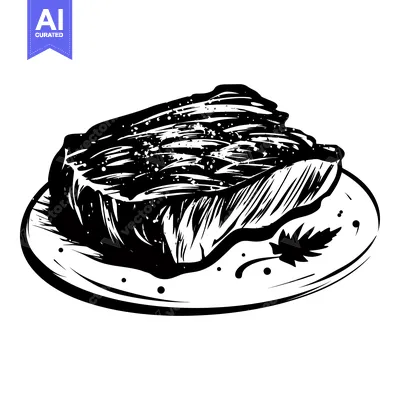 Aset premium populer: Black and White Illustration of a Grilled Steak on a Plate