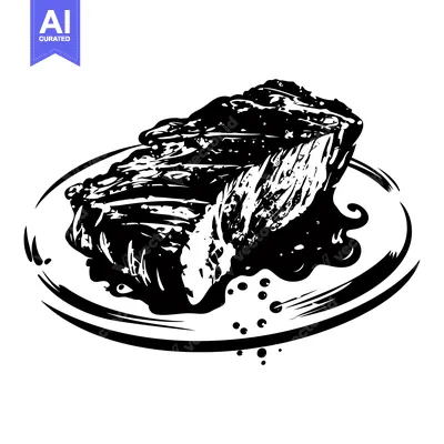 A Black and White Illustration of a Steak on a Plate